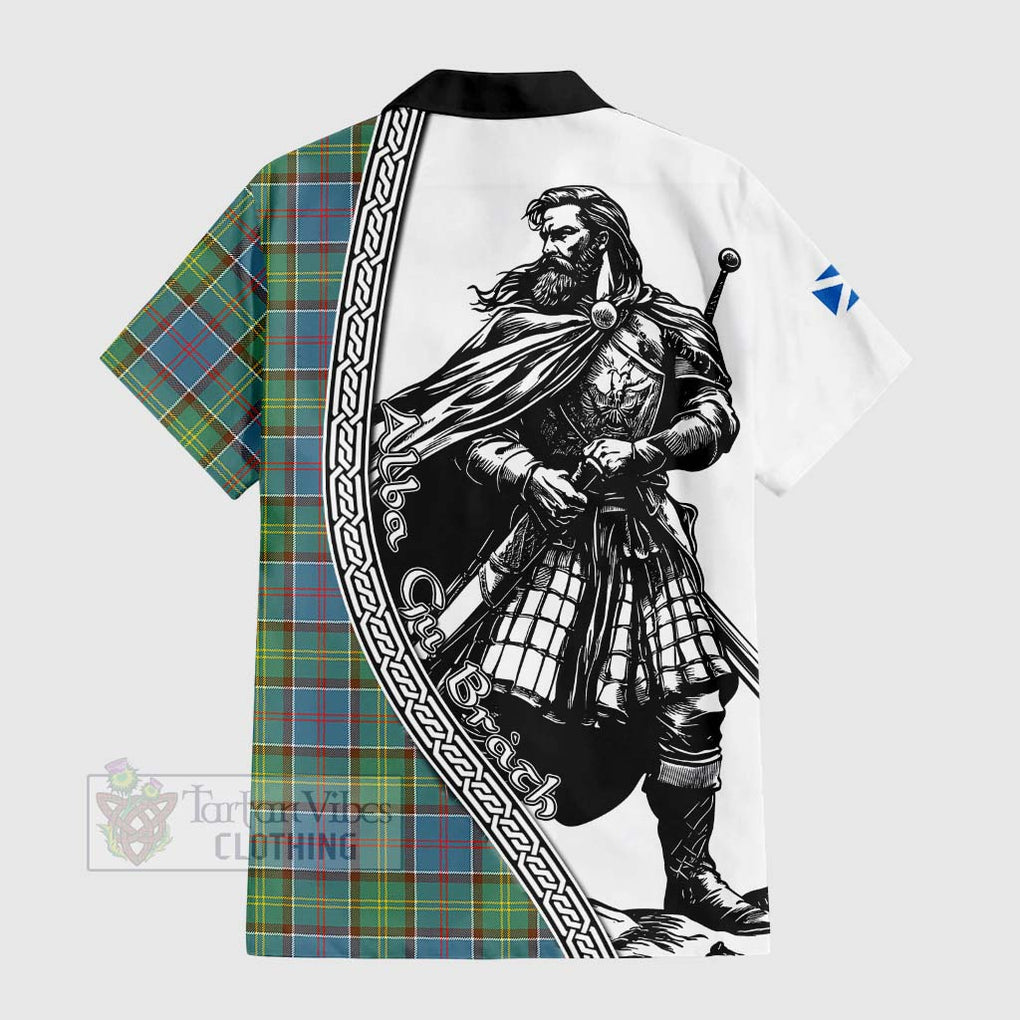 Tartan Vibes Clothing Whitelaw Tartan Clan Crest Short Sleeve Button Shirt with Highlander Warrior Celtic Style