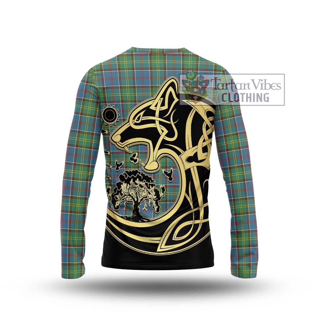 Tartan Vibes Clothing Whitelaw Tartan Long Sleeve T-Shirt with Family Crest Celtic Wolf Style