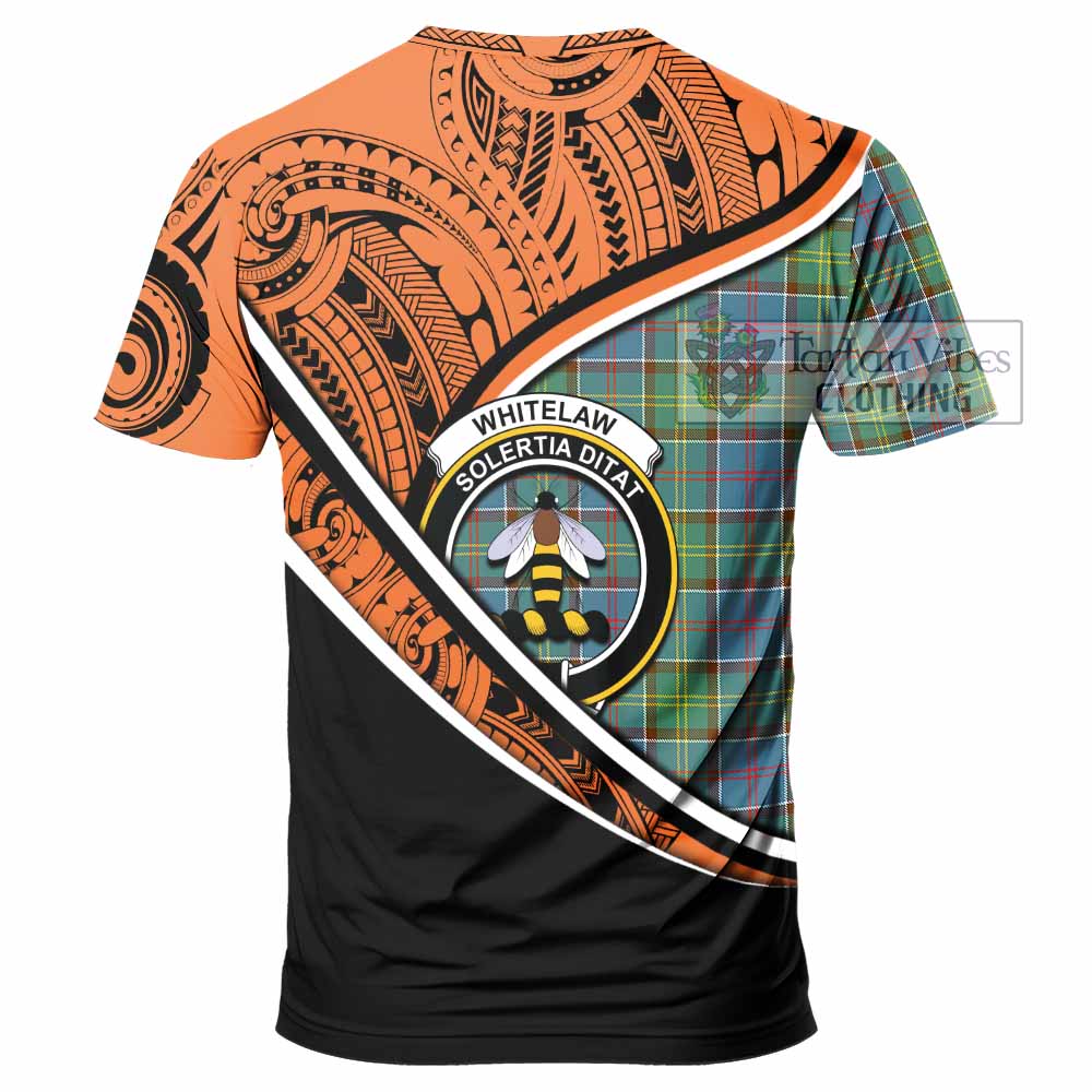 Tartan Vibes Clothing Whitelaw Crest Tartan T-Shirt with Maori Tattoo Style - Orange Version