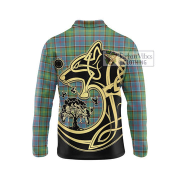 Whitelaw Tartan Long Sleeve Polo Shirt with Family Crest Celtic Wolf Style