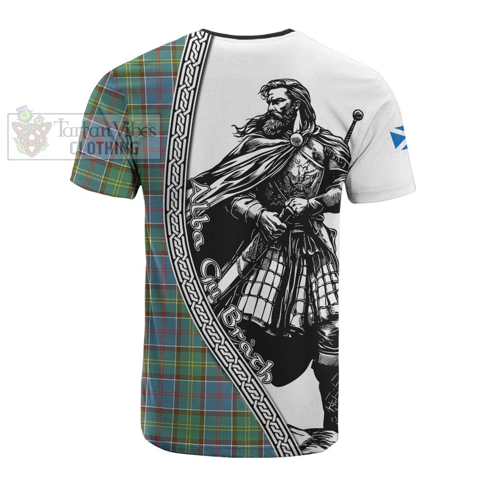 Whitelaw Tartan Clan Crest Cotton T-shirt with Highlander Warrior Celtic Style