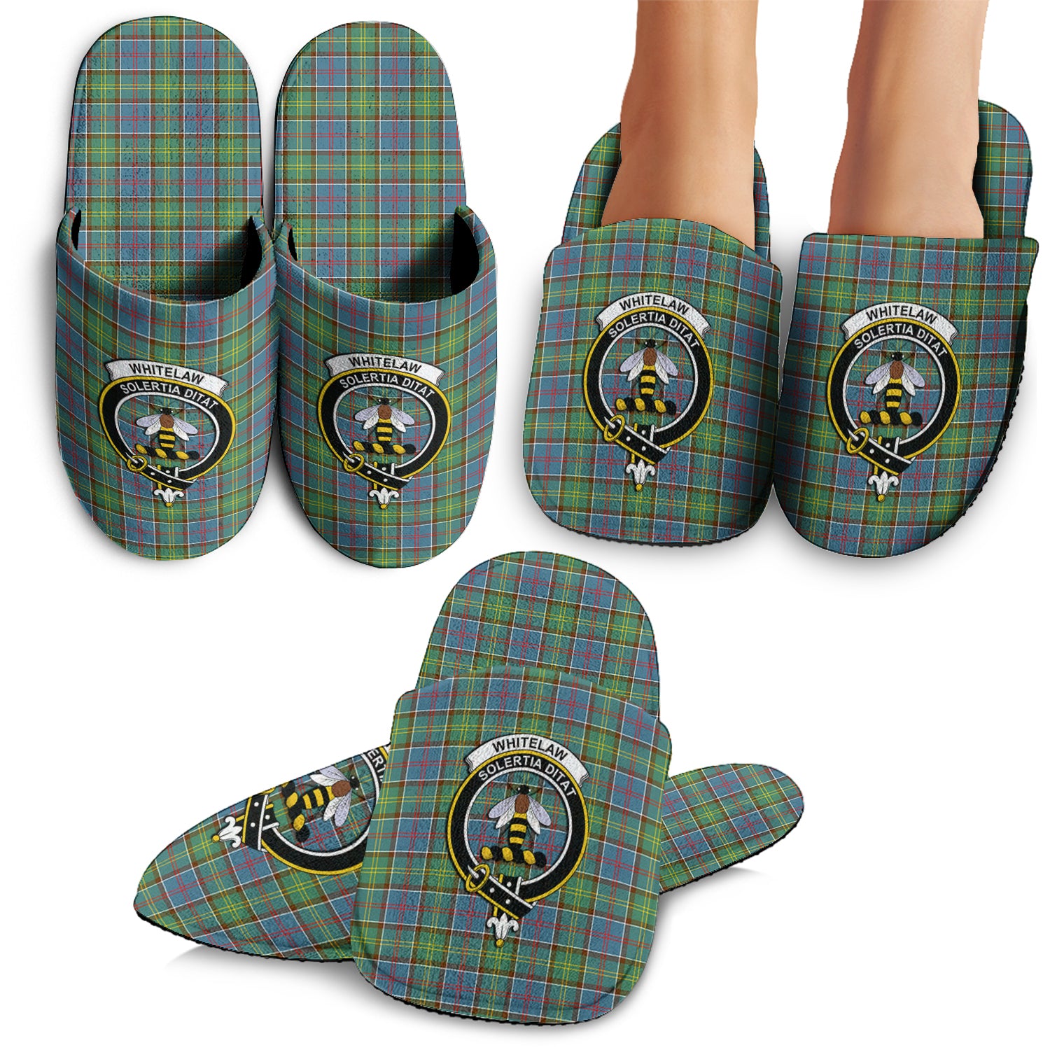 Whitelaw Tartan Home Slippers with Family Crest - Tartan Vibes Clothing