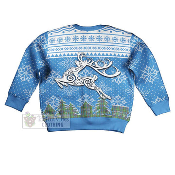 Whitelaw Clan Christmas Kid Ugly Sweater with Tartan and Celtic Reindeer Style