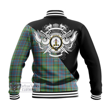 Whitelaw Tartan Baseball Jacket with Family Crest and Military Logo Style