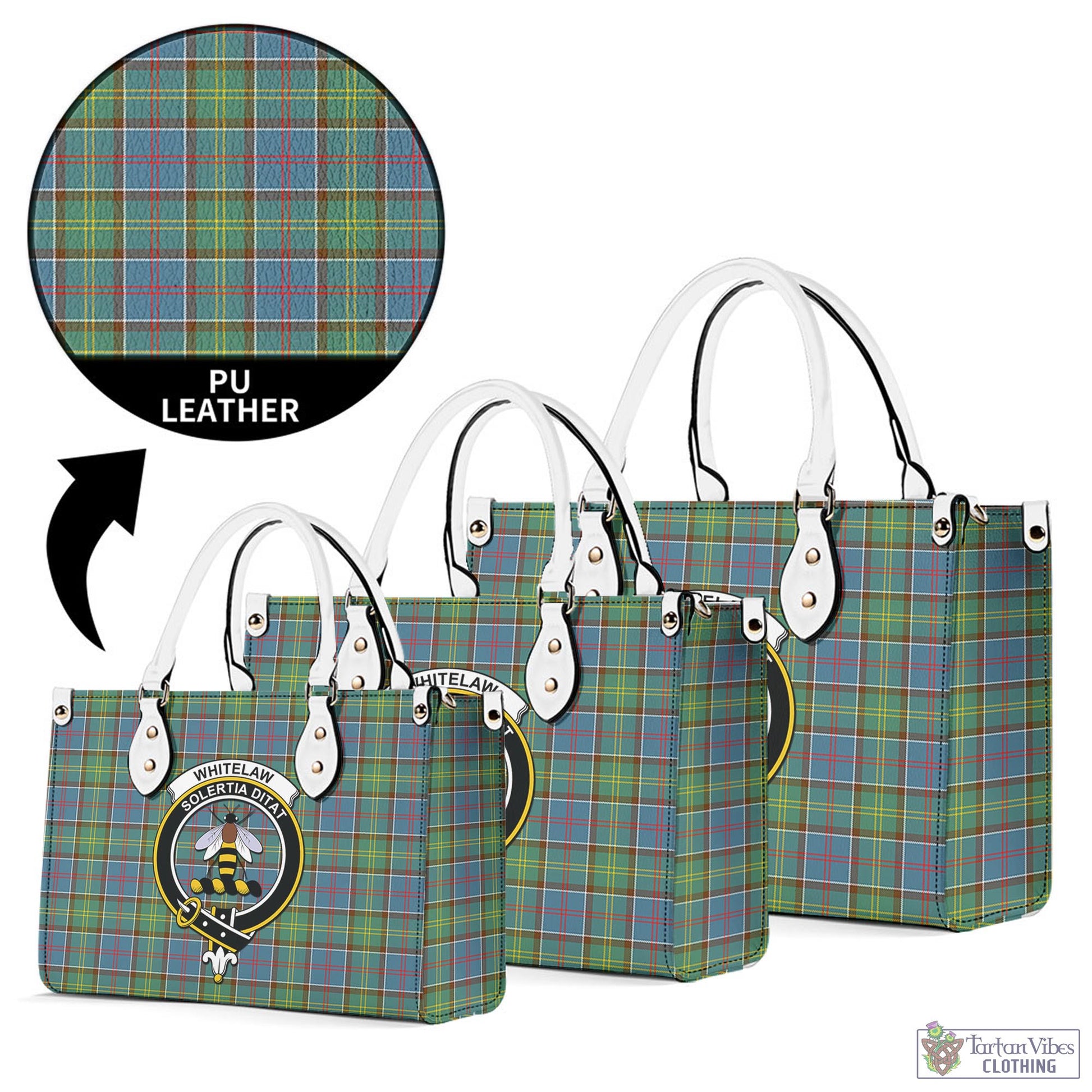 Tartan Vibes Clothing Whitelaw Tartan Luxury Leather Handbags with Family Crest