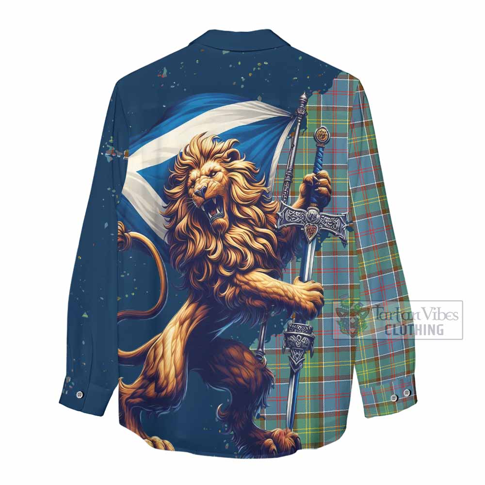 Tartan Vibes Clothing Whitelaw Tartan Family Crest Women's Casual Shirt with Scottish Majestic Lion