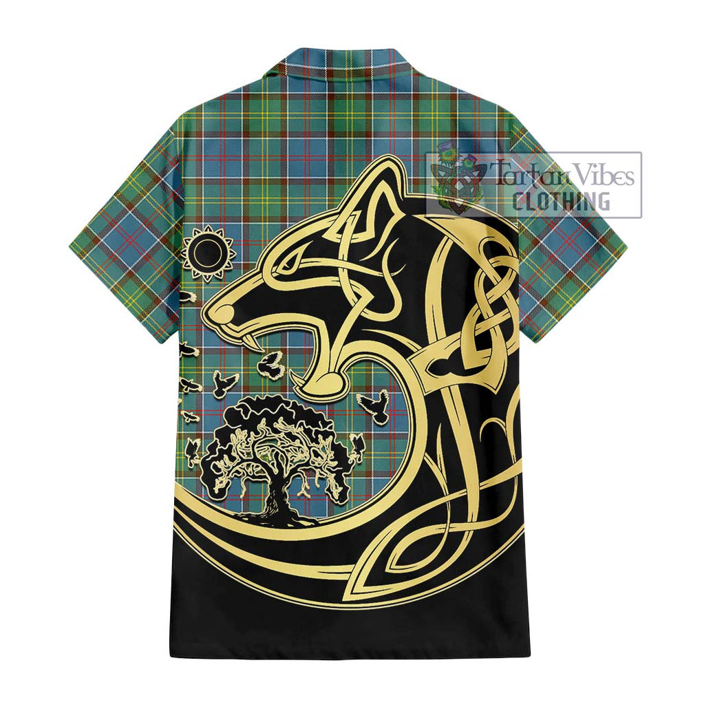 Whitelaw Tartan Short Sleeve Button Shirt with Family Crest Celtic Wolf Style - Tartan Vibes Clothing