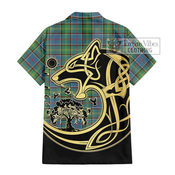 Whitelaw Tartan Short Sleeve Button Shirt with Family Crest Celtic Wolf Style