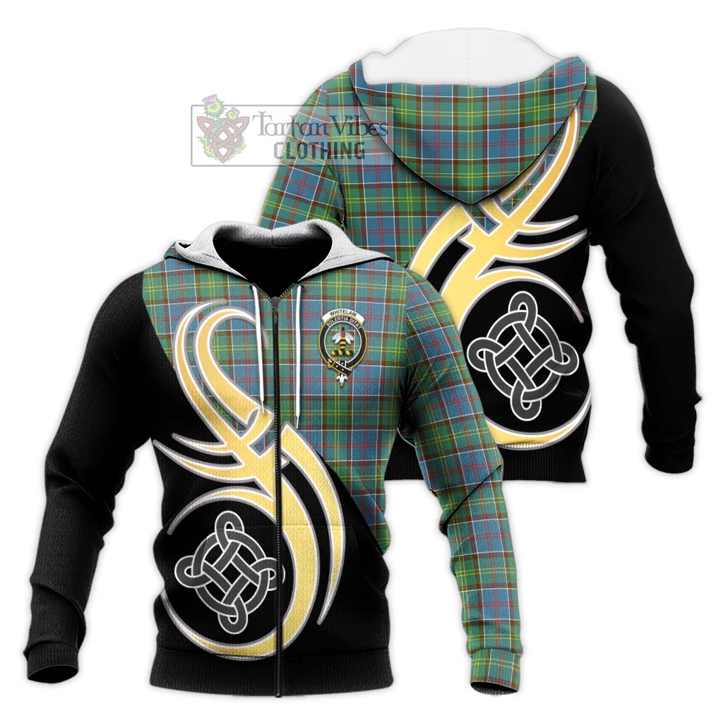 Tartan Vibes Clothing Whitelaw Tartan Knitted Hoodie with Family Crest and Celtic Symbol Style