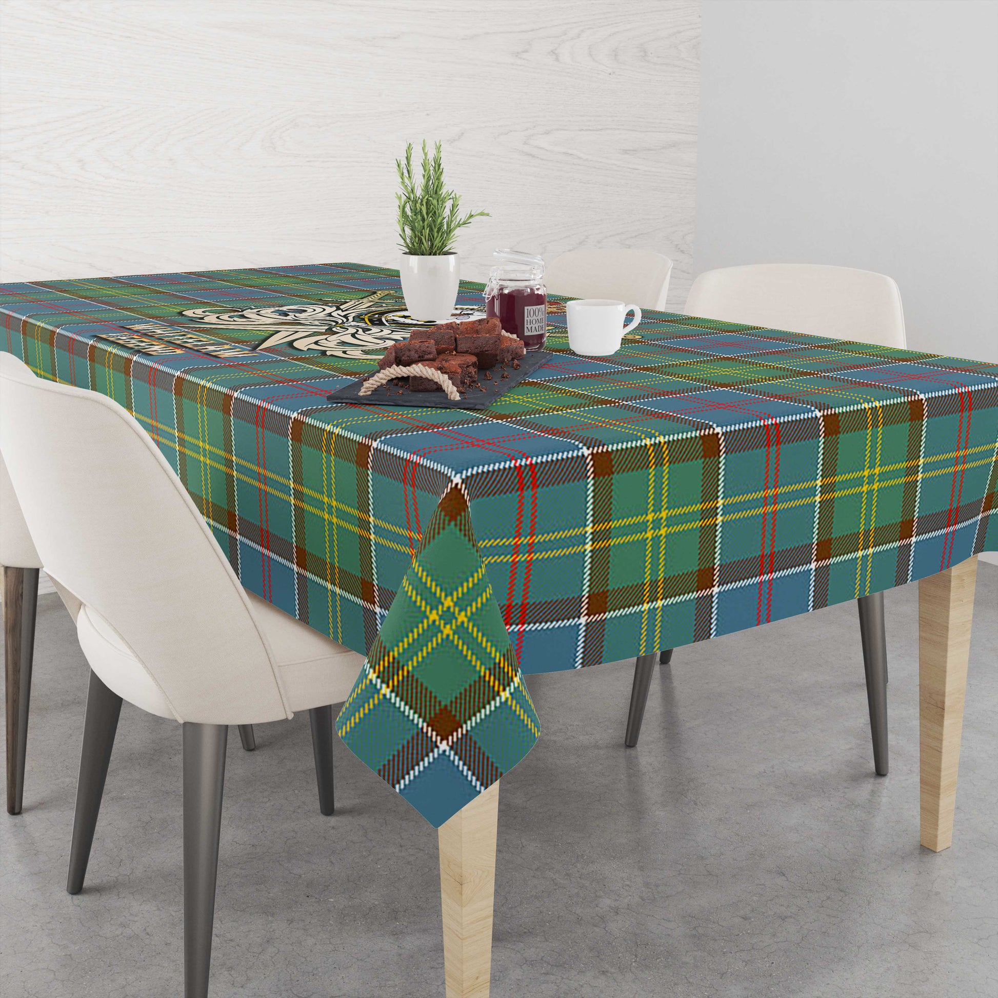 Tartan Vibes Clothing Whitelaw Tartan Tablecloth with Clan Crest and the Golden Sword of Courageous Legacy