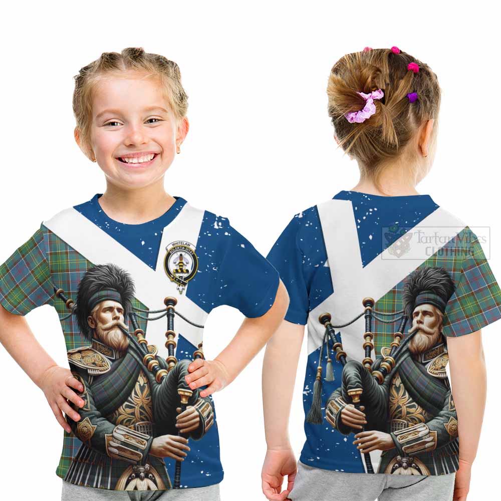 Tartan Vibes Clothing Whitelaw Tartan Kid T-Shirt with Family Crest Scottish Bagpiper Vibes