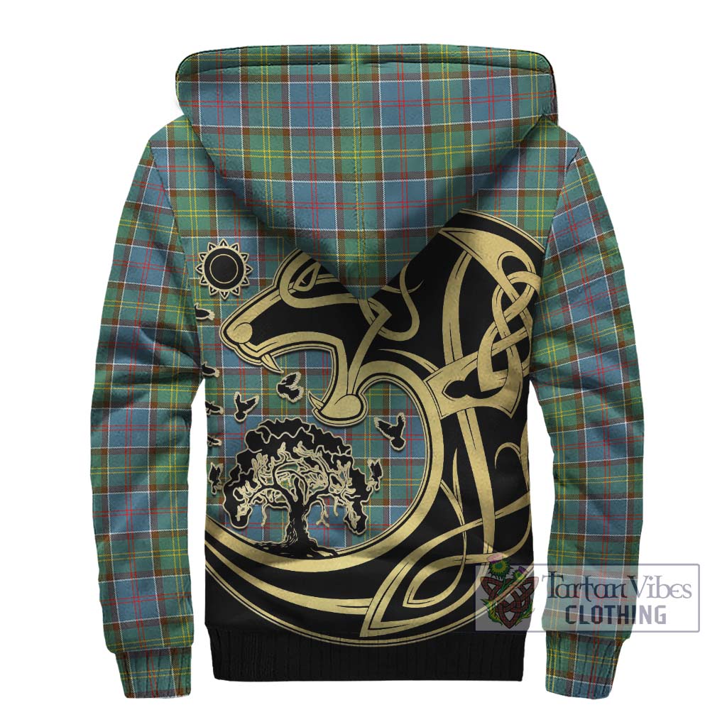 Tartan Vibes Clothing Whitelaw Tartan Sherpa Hoodie with Family Crest Celtic Wolf Style