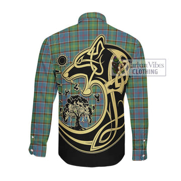 Whitelaw Tartan Long Sleeve Button Shirt with Family Crest Celtic Wolf Style