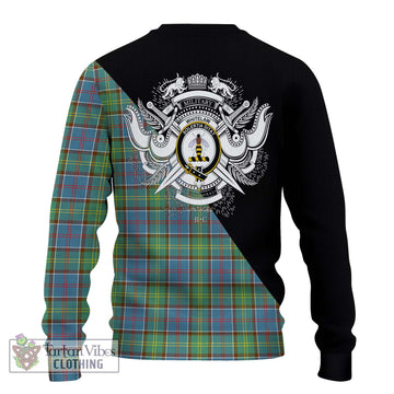 Whitelaw Tartan Knitted Sweater with Family Crest and Military Logo Style