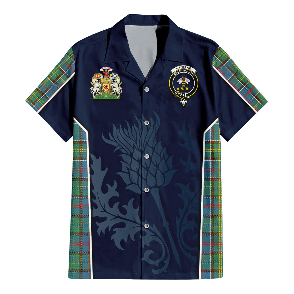 Tartan Vibes Clothing Whitelaw Tartan Short Sleeve Button Up Shirt with Family Crest and Scottish Thistle Vibes Sport Style