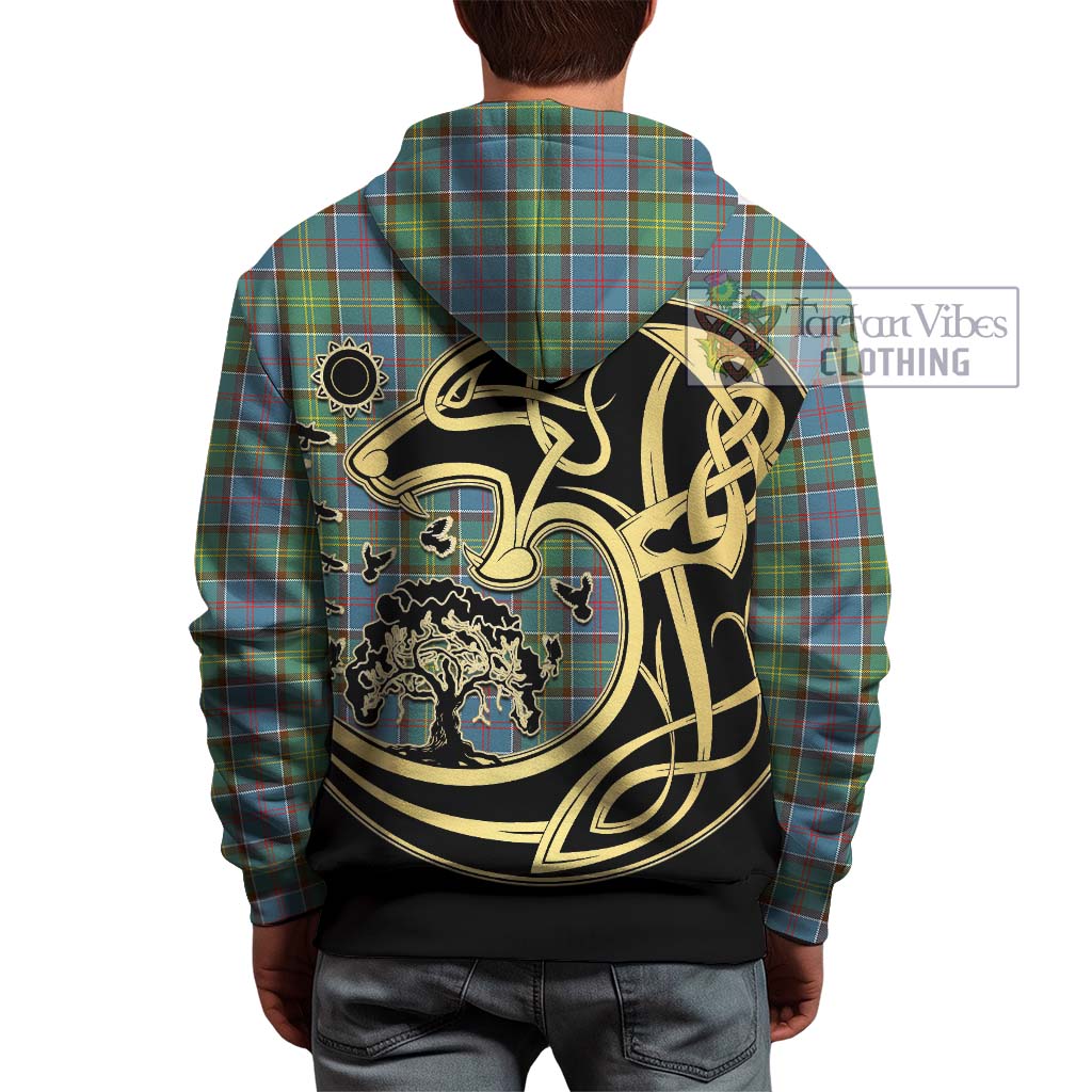 Tartan Vibes Clothing Whitelaw Tartan Hoodie with Family Crest Celtic Wolf Style