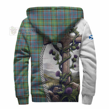 Whitelaw Tartan Sherpa Hoodie with Family Crest and St. Andrew's Cross Accented by Thistle Vines - Tartan Vibes Clothing