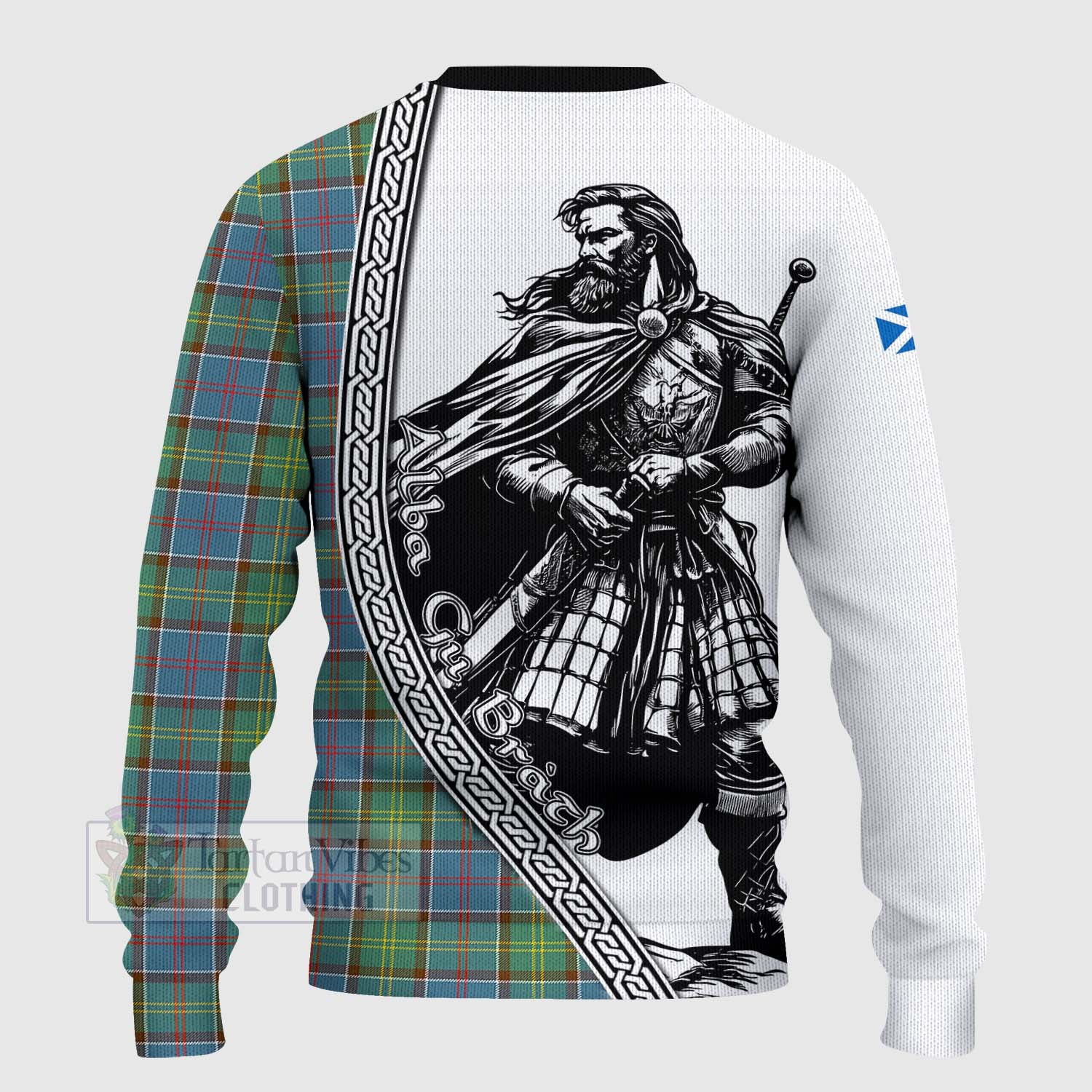 Tartan Vibes Clothing Whitelaw Tartan Clan Crest Knitted Sweater with Highlander Warrior Celtic Style