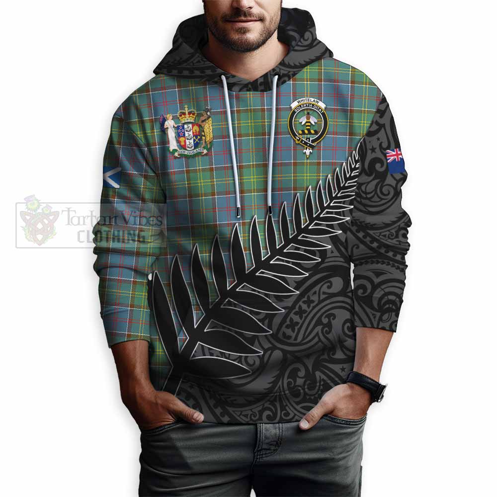 Tartan Vibes Clothing Whitelaw Crest Tartan Hoodie with New Zealand Silver Fern Half Style