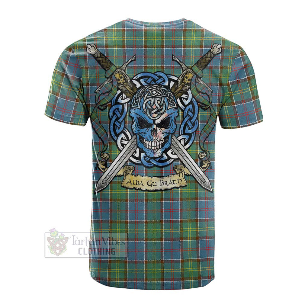 Tartan Vibes Clothing Whitelaw Tartan Cotton T-shirt with Family Crest Celtic Skull Style