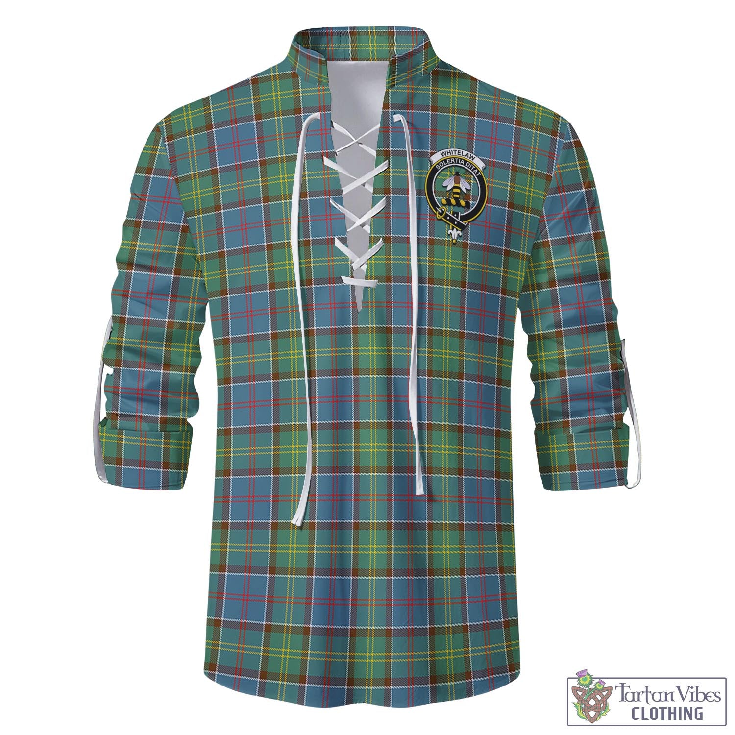 Tartan Vibes Clothing Whitelaw Tartan Men's Scottish Traditional Jacobite Ghillie Kilt Shirt with Family Crest