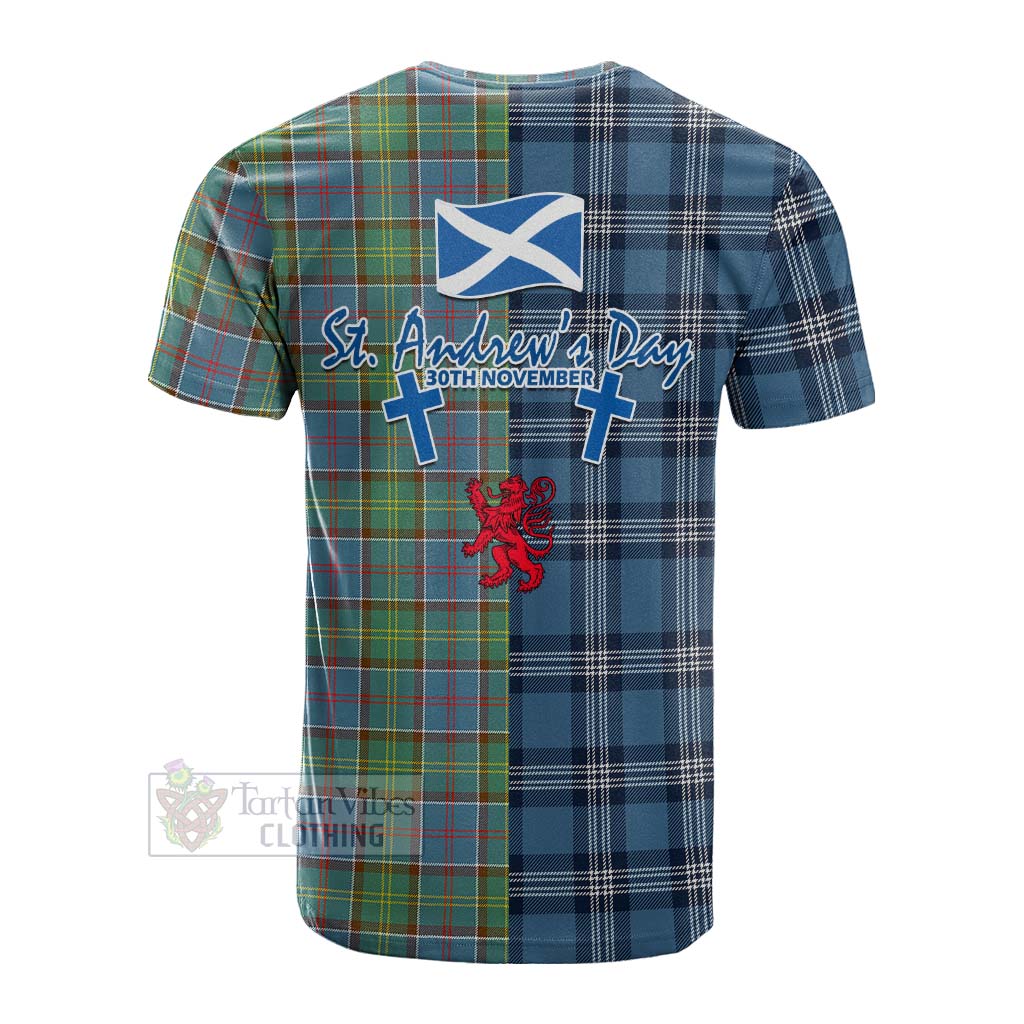 Tartan Vibes Clothing Whitelaw Tartan Cotton T-shirt Happy St. Andrew's Day Half Tartan Style