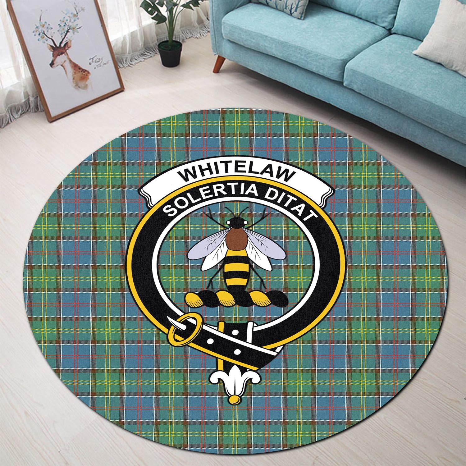 whitelaw-tartan-round-rug-with-family-crest