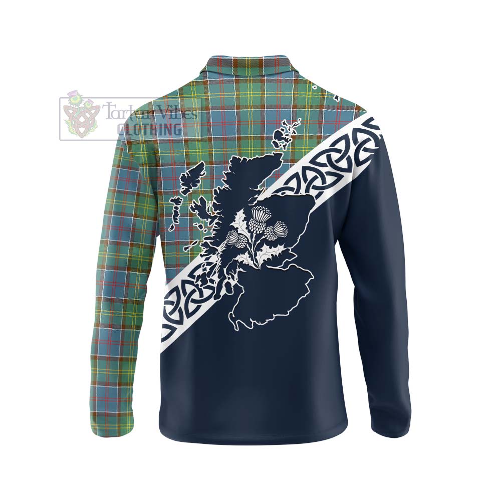 Tartan Vibes Clothing Whitelaw Tartan Long Sleeve Polo Shirt Featuring Thistle and Scotland Map