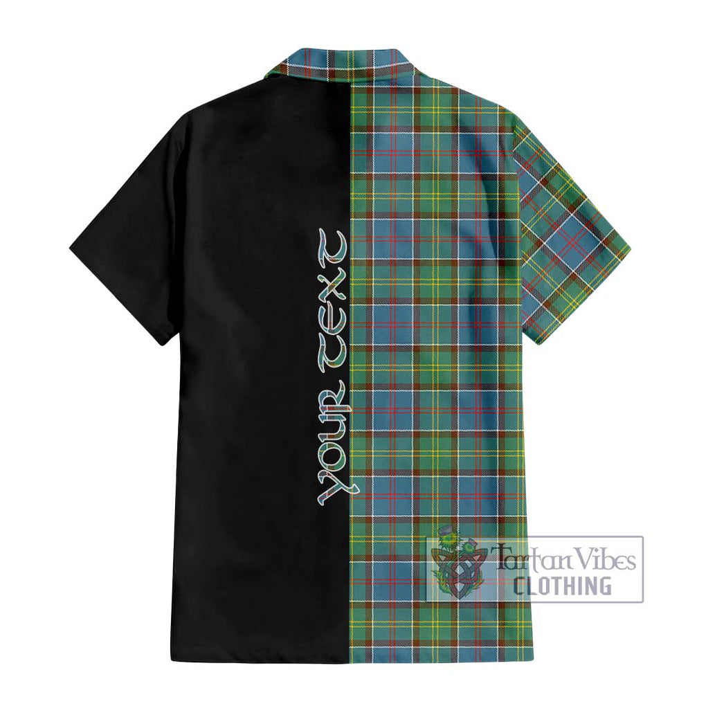 Whitelaw Tartan Short Sleeve Button Shirt with Family Crest and Half Of Me Style - Tartanvibesclothing Shop