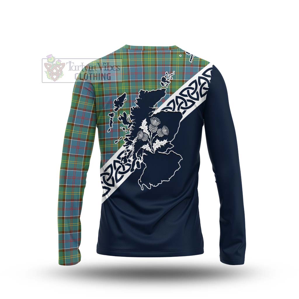 Tartan Vibes Clothing Whitelaw Tartan Long Sleeve T-Shirt Featuring Thistle and Scotland Map