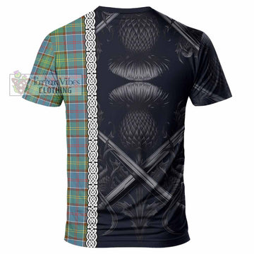 Whitelaw Tartan T-Shirt with Family Crest Cross Sword Thistle Celtic Vibes