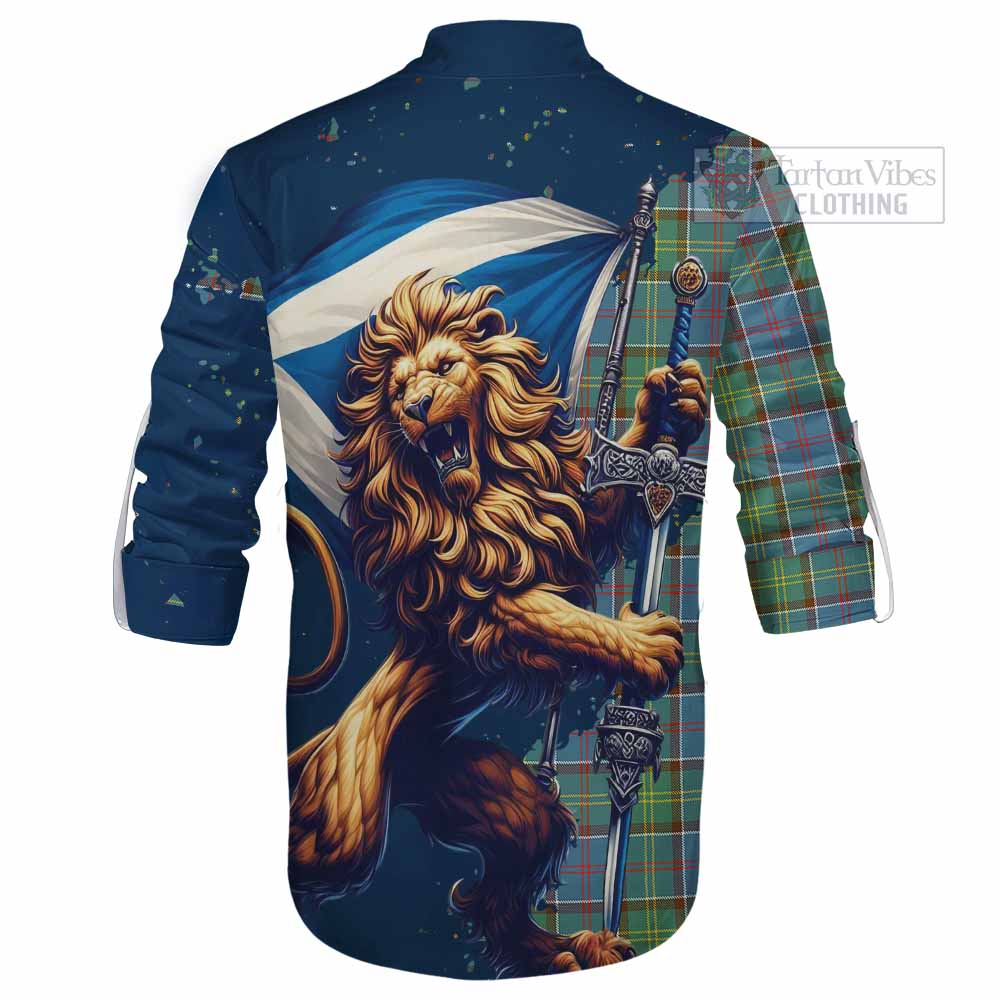 Tartan Vibes Clothing Whitelaw Tartan Family Crest Ghillie Kilt Shirt with Scottish Majestic Lion