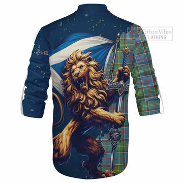 Whitelaw Tartan Family Crest Ghillie Kilt Shirt with Scottish Majestic Lion