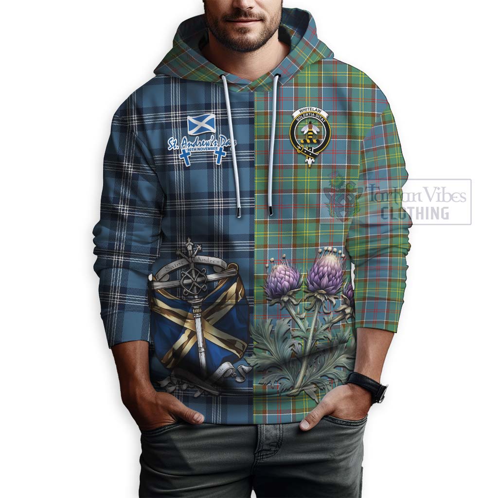 Tartan Vibes Clothing Whitelaw Tartan Hoodie Happy St. Andrew's Day Half Tartan Style