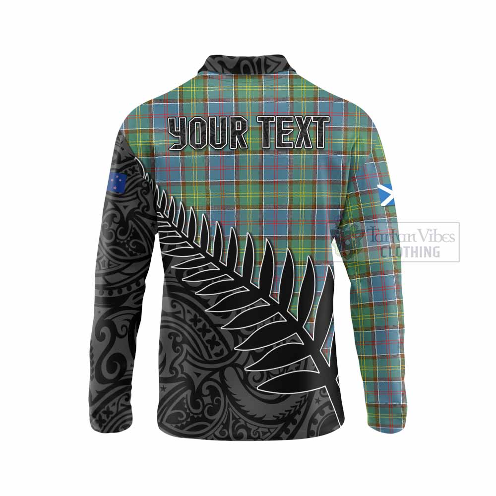 Tartan Vibes Clothing Whitelaw Crest Tartan Long Sleeve Polo Shirt with New Zealand Silver Fern Half Style