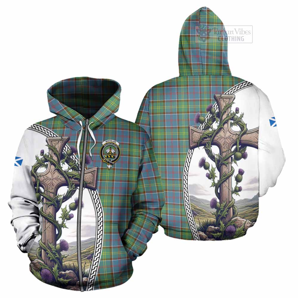 Tartan Vibes Clothing Whitelaw Tartan Hoodie with Family Crest and St. Andrew's Cross Accented by Thistle Vines