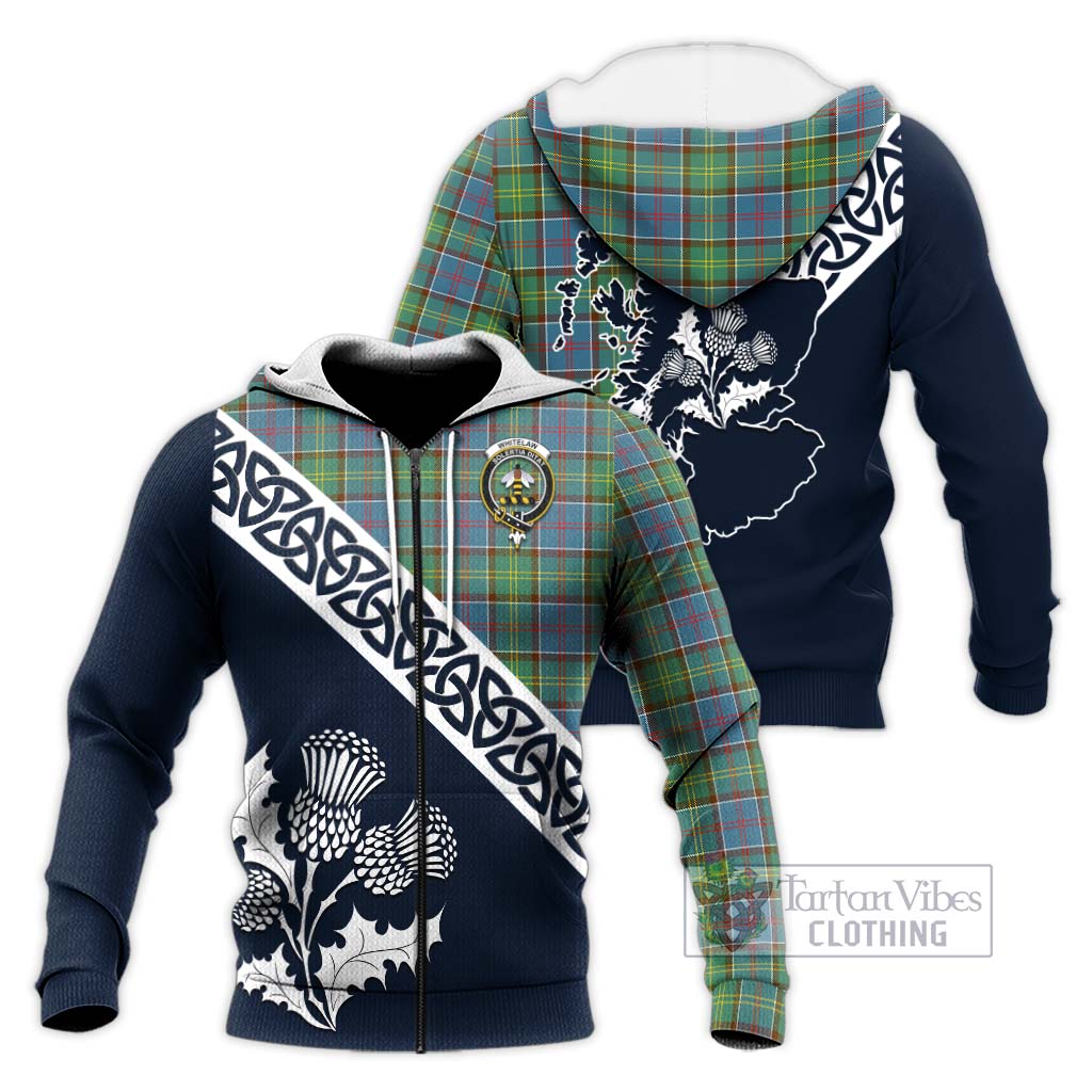 Tartan Vibes Clothing Whitelaw Tartan Knitted Hoodie Featuring Thistle and Scotland Map