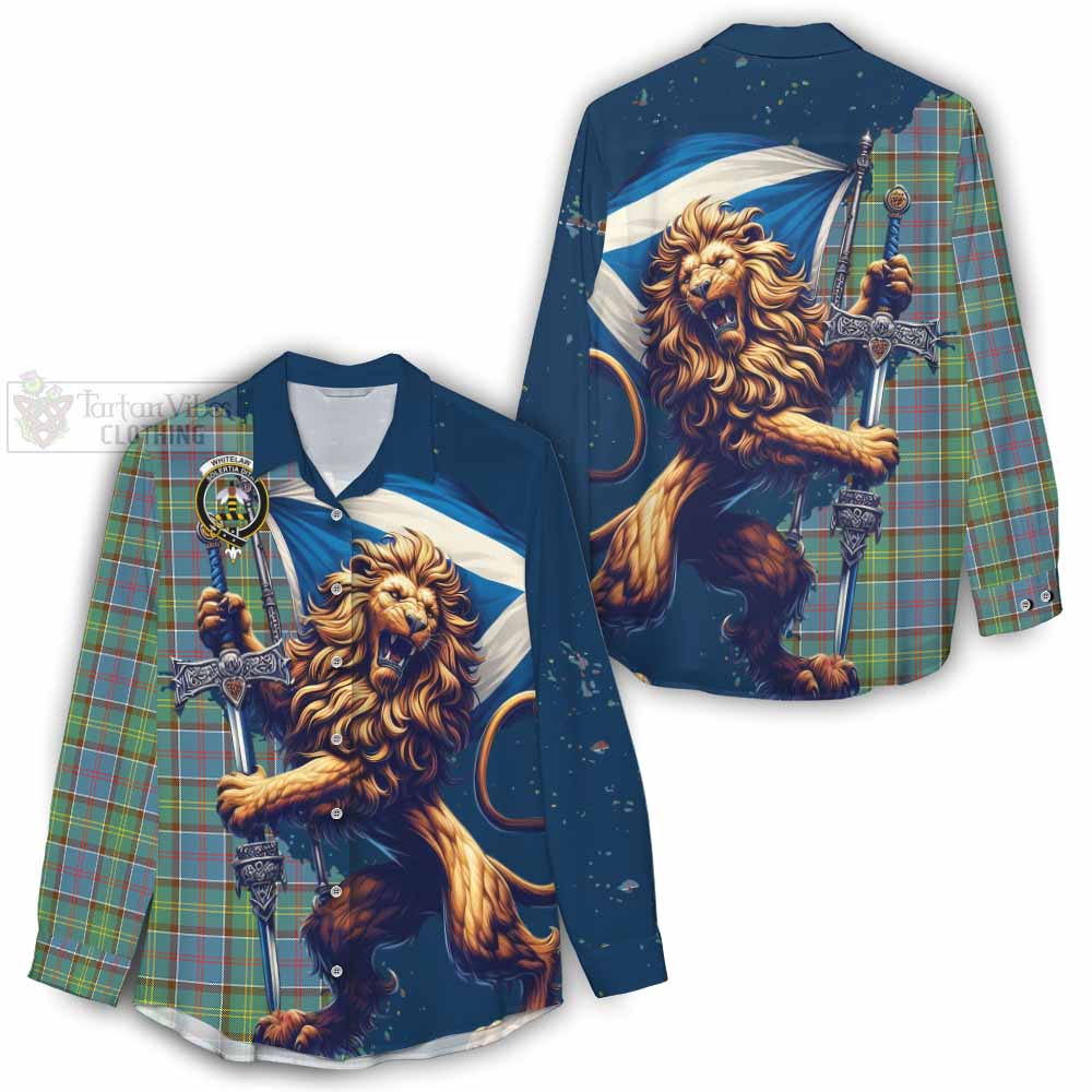 Tartan Vibes Clothing Whitelaw Tartan Family Crest Women's Casual Shirt with Scottish Majestic Lion