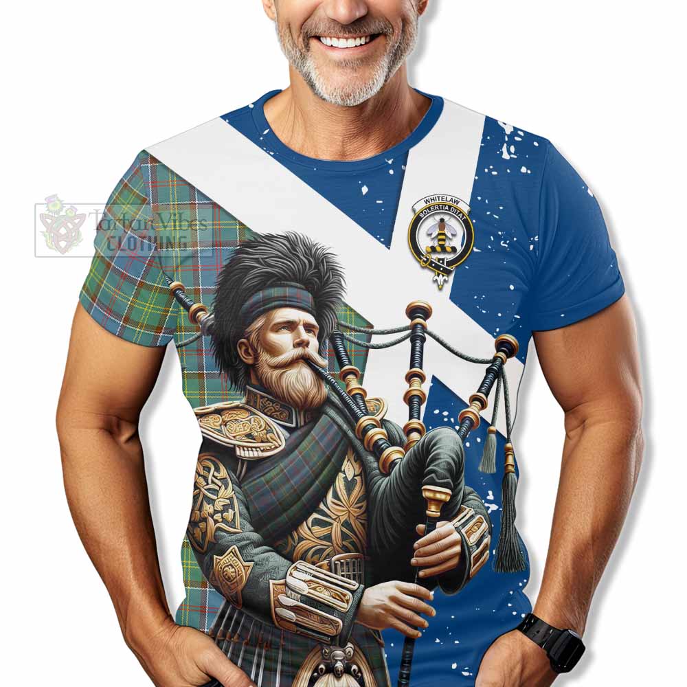 Tartan Vibes Clothing Whitelaw Tartan T-Shirt with Family Crest Scottish Bagpiper Vibes