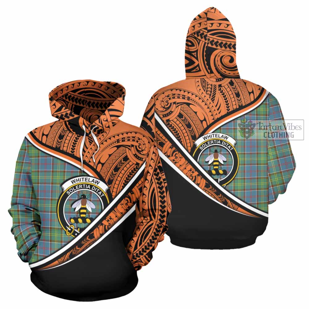 Tartan Vibes Clothing Whitelaw Crest Tartan Hoodie with Maori Tattoo Style - Orange Version