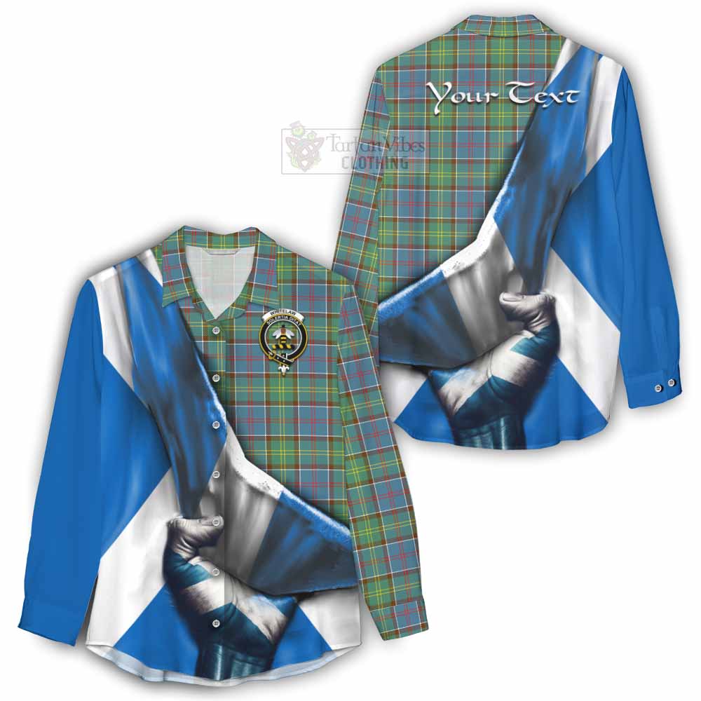 Tartan Vibes Clothing Whitelaw Tartan Women's Casual Shirt with Family Crest Scotland Patriotic Style