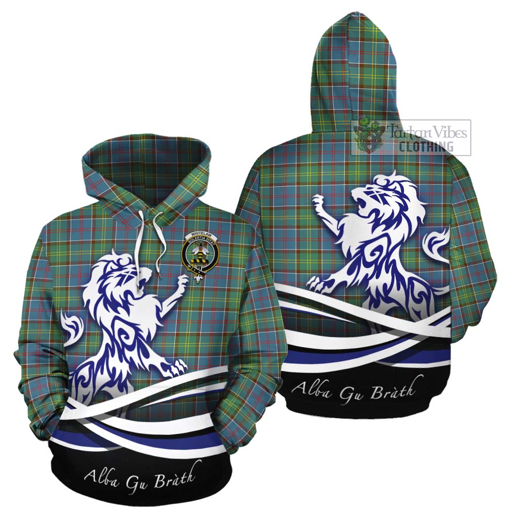 Tartan Vibes Clothing Whitelaw Tartan Cotton Hoodie with Alba Gu Brath Regal Lion Emblem