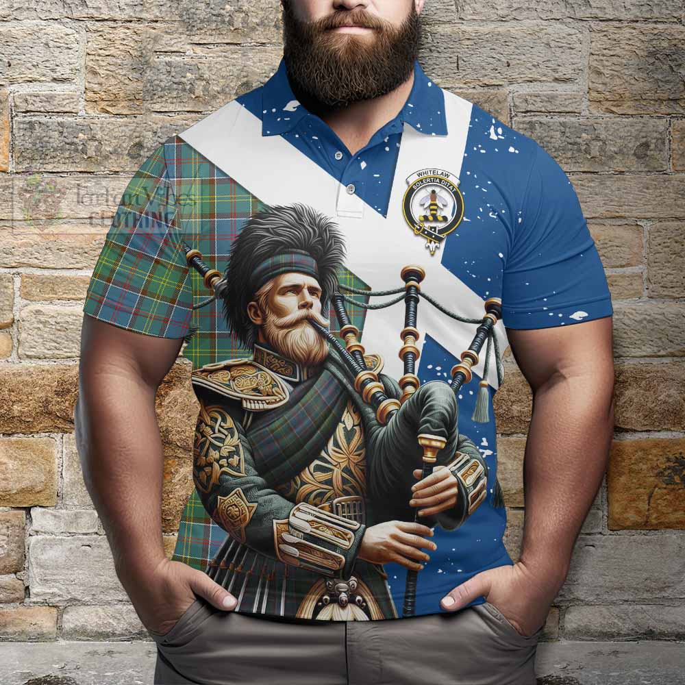 Tartan Vibes Clothing Whitelaw Tartan Polo Shirt with Family Crest Scottish Bagpiper Vibes