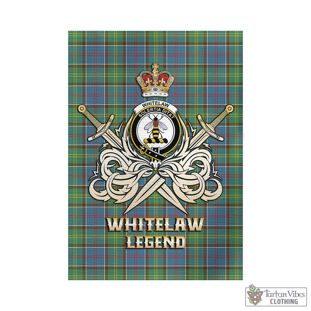 Tartan Vibes Clothing Whitelaw Tartan Flag with Clan Crest and the Golden Sword of Courageous Legacy