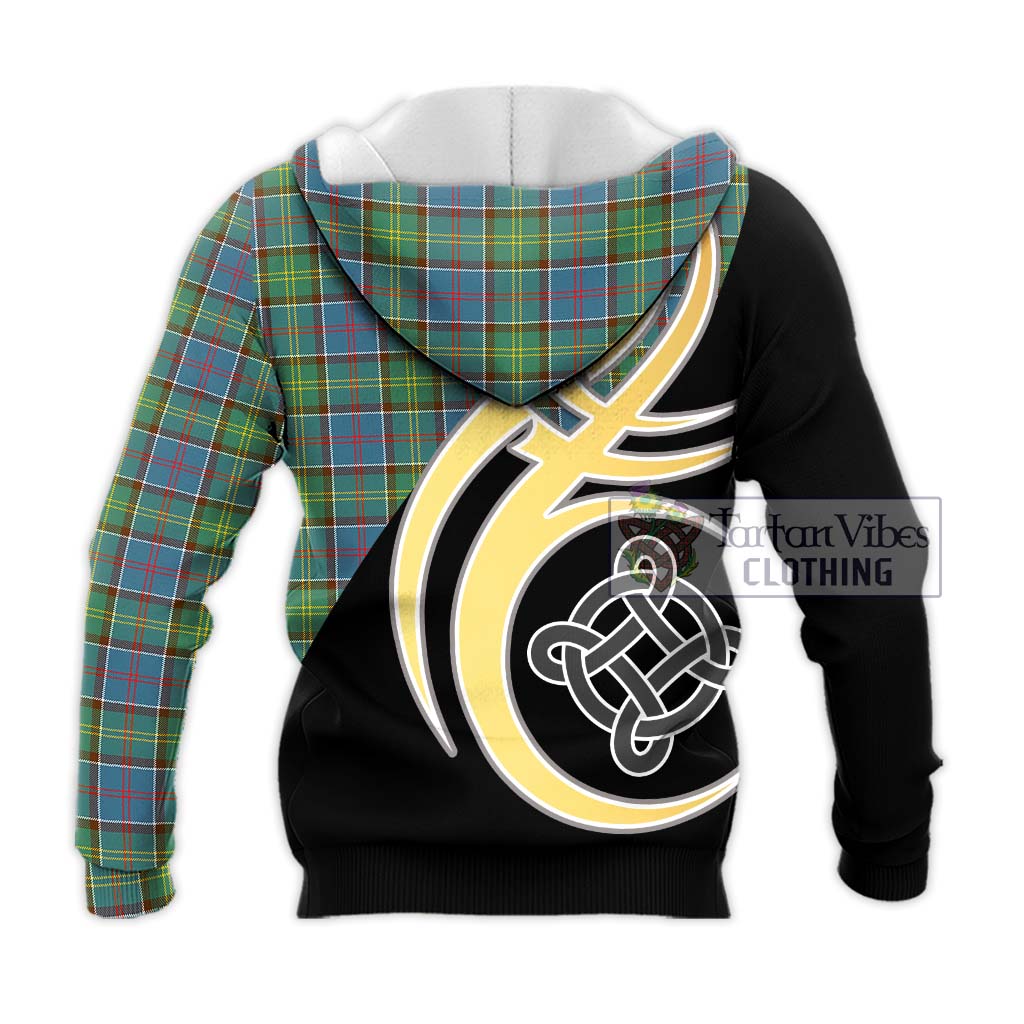 Tartan Vibes Clothing Whitelaw Tartan Knitted Hoodie with Family Crest and Celtic Symbol Style