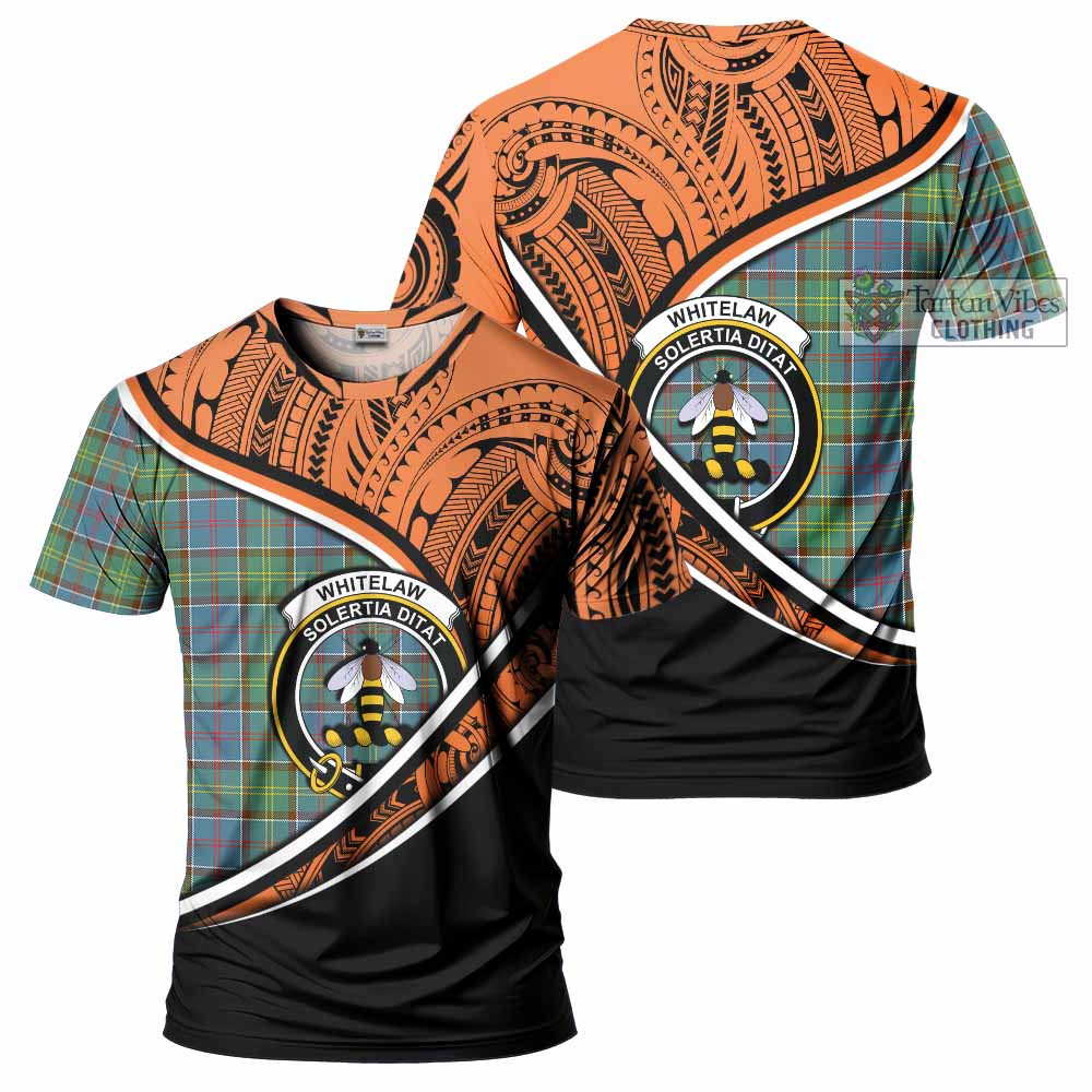 Tartan Vibes Clothing Whitelaw Crest Tartan T-Shirt with Maori Tattoo Style - Orange Version