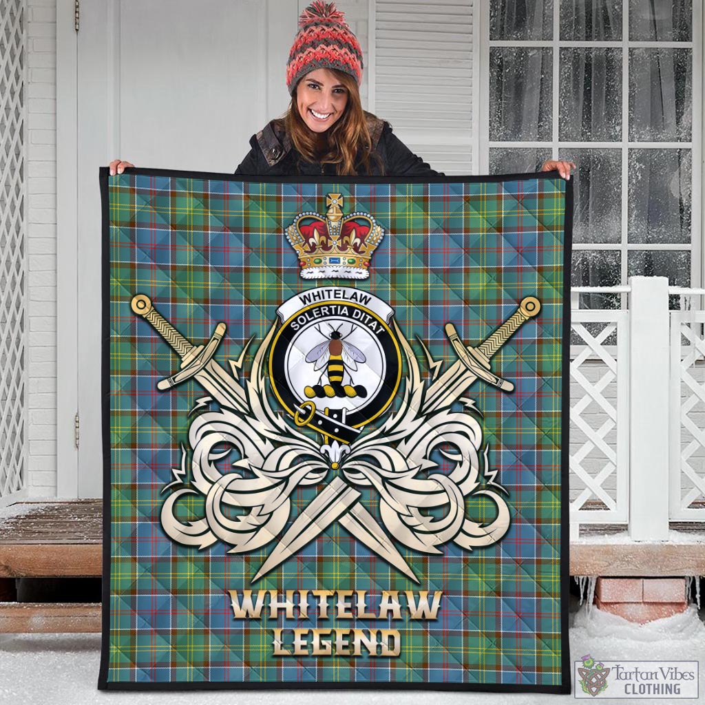 Tartan Vibes Clothing Whitelaw Tartan Quilt with Clan Crest and the Golden Sword of Courageous Legacy