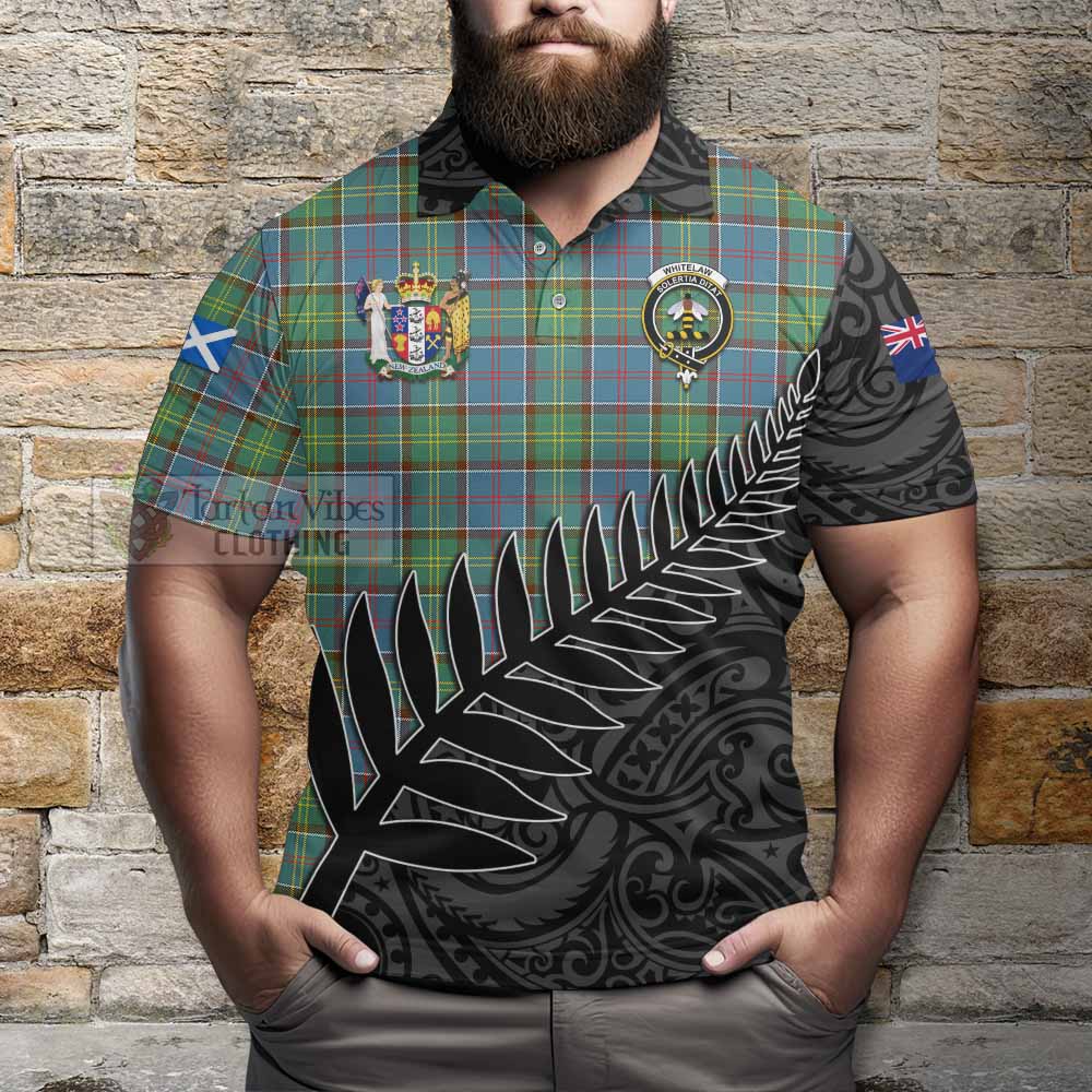 Tartan Vibes Clothing Whitelaw Crest Tartan Polo Shirt with New Zealand Silver Fern Half Style