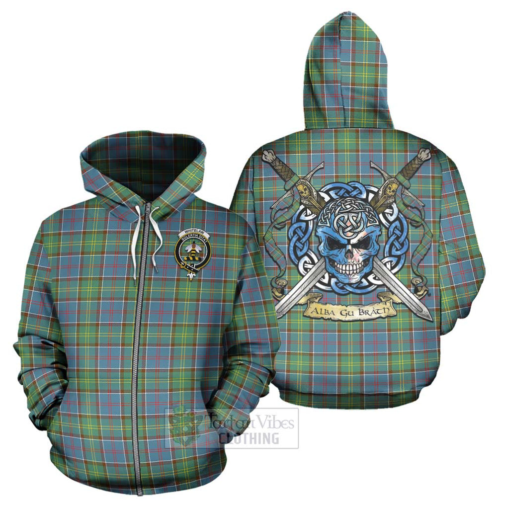 Tartan Vibes Clothing Whitelaw Tartan Hoodie with Family Crest Celtic Skull Style