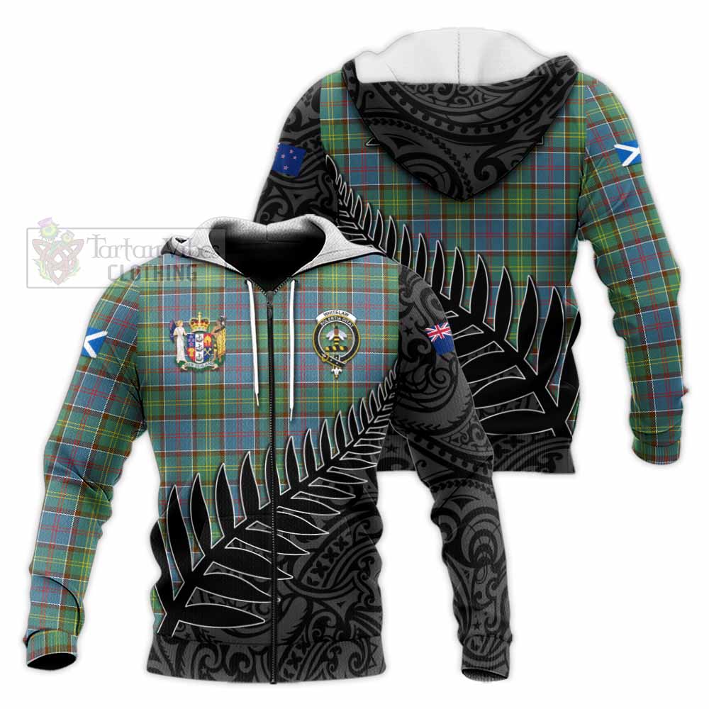 Tartan Vibes Clothing Whitelaw Crest Tartan Knitted Hoodie with New Zealand Silver Fern Half Style